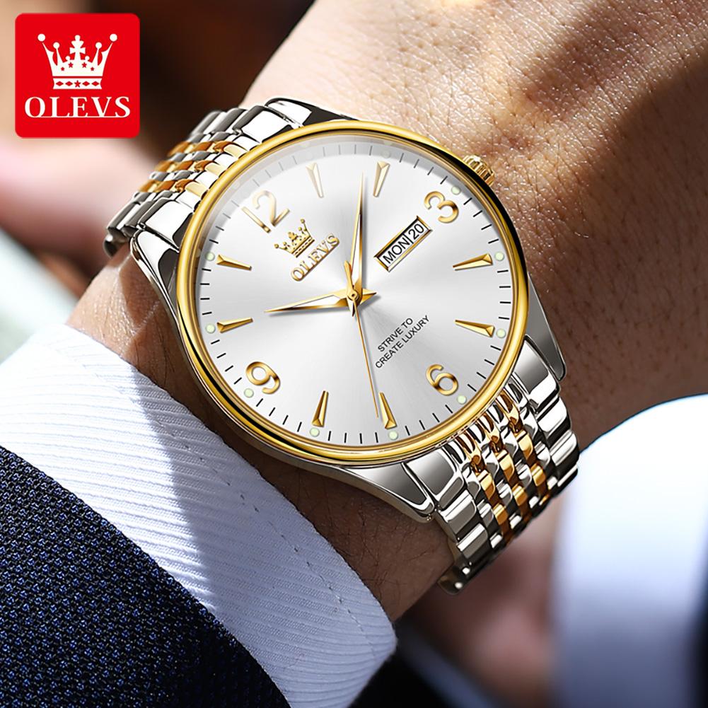 OLEVS Watches for Men Stainless Steel Waterproof Calendar Week Luminous Men's Watches Original Brand Luxury Quartz Watches 2928