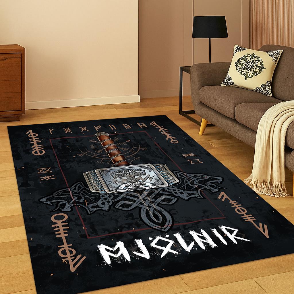 Mysterious Crow Viking Rune Yggdrasil Norse Carpet Rug for Living Room Sofa Home Bedroom Doormat Decor,Kid Play Non-slip Area