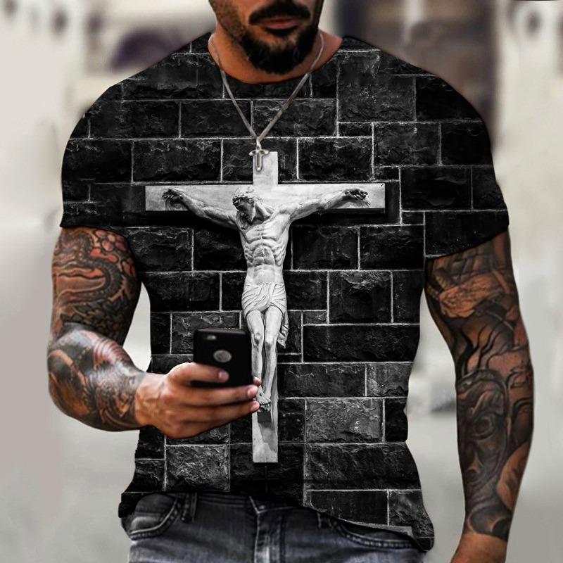 Sommer männer T-Shirt Gott Religion Christus Jesus Kreuz 3D Drucken Hip Hop Lose Kurzarm Streetwear Übergroßen Vintage T Shirts