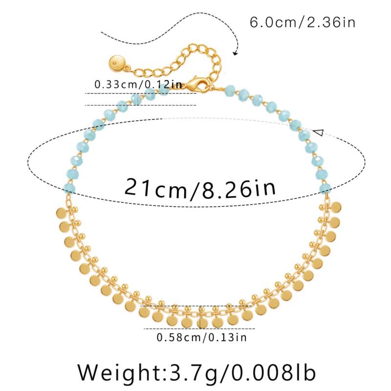

ANENJERY Circular Tassels Blue Stone Anklet Bracelet for Women Summer Beach Niche Temperament Jewelry Wholesale золотой