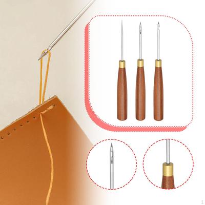 3 Pcs Leather Sewing Awls Set, Multipurpose DIY Tool with Wooden Handle, Awl for Punching, Ripping,