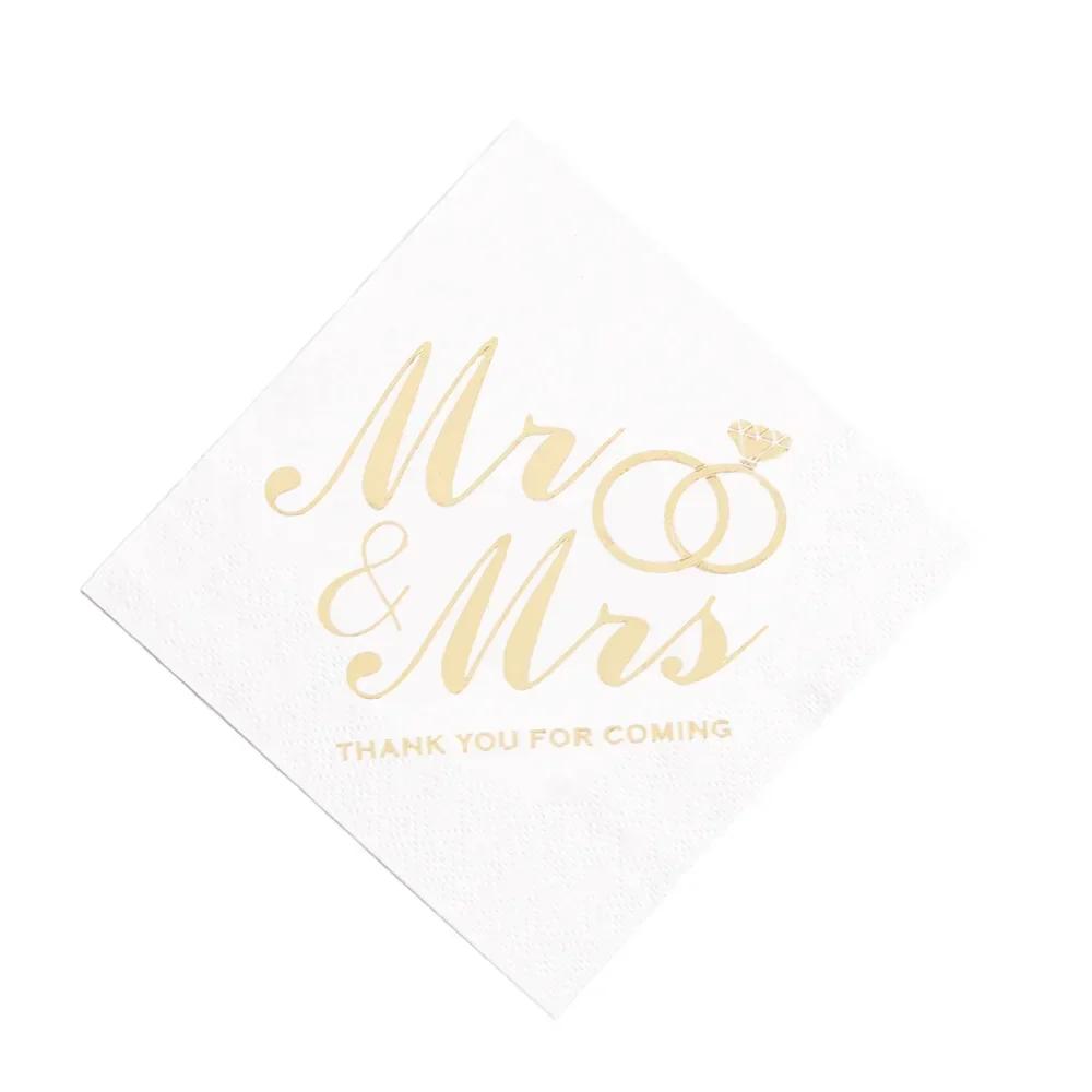 

100 шт. свадебные бумажные салфетки Mr&Mrs одноразовые 10-дюймовые бронзовые салфетки для коктейлей, напитков, десертов, декор для годовщины свадьбы 100PCS