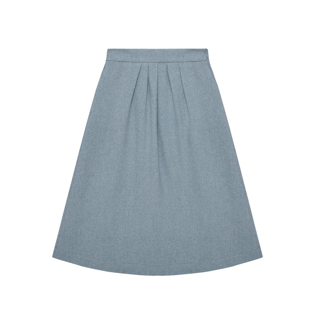 Ana Wool Blend Tuck Skirt (Ocean)