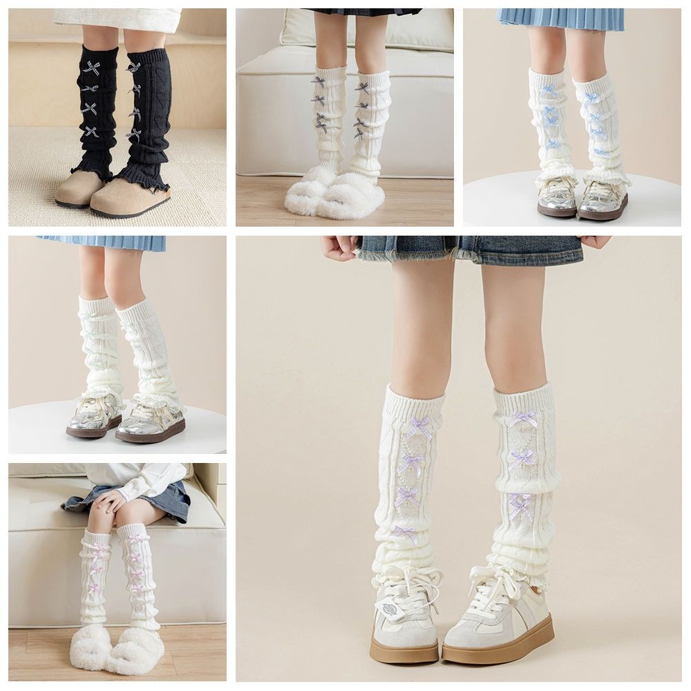 Harajuku Children's Leg Warmers Korean Style Plaid Bow Socks Cute Knitted Leg Cover  Baby