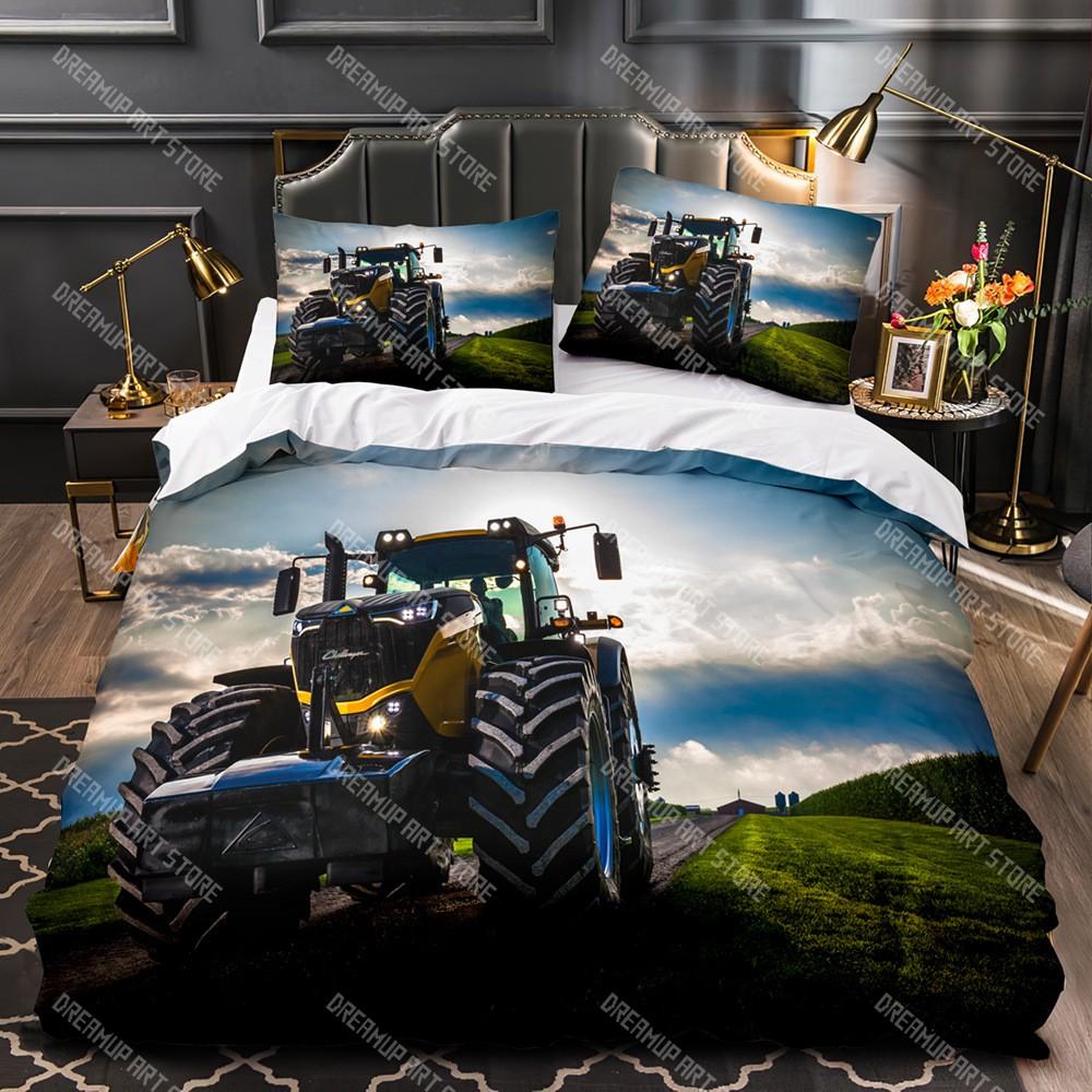 Boys Tractor Printed Bedding Set Men Construction Cars Pattern Comforter Cover For Kids Heavy Machinery Vehicles Duvet Cover