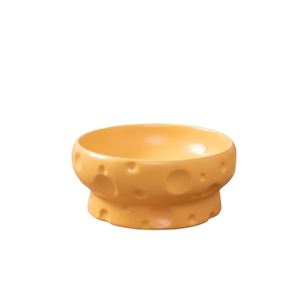 Large Diameter Elevated Cat Bowl Anti-knock Anti-spill Neck Protection Bowl Cheese Shape Ceramic Pet Food Bowl