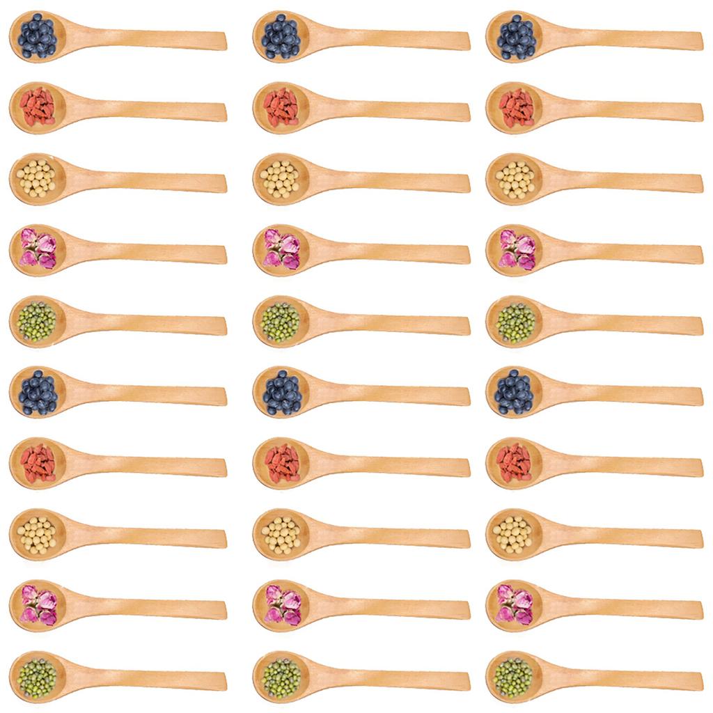 30pcs Mini Natural Wooden Children Spoon Kitchen Condiment Tool
