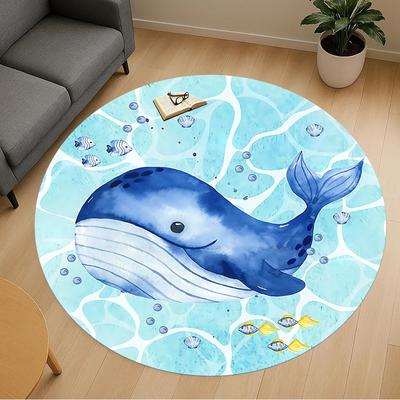 1pc Whale Ocean Round Chair Mat Area Rug - Non-Slip, Floor Mat for Office, Bedroom, and Indoor Decor C1125117
