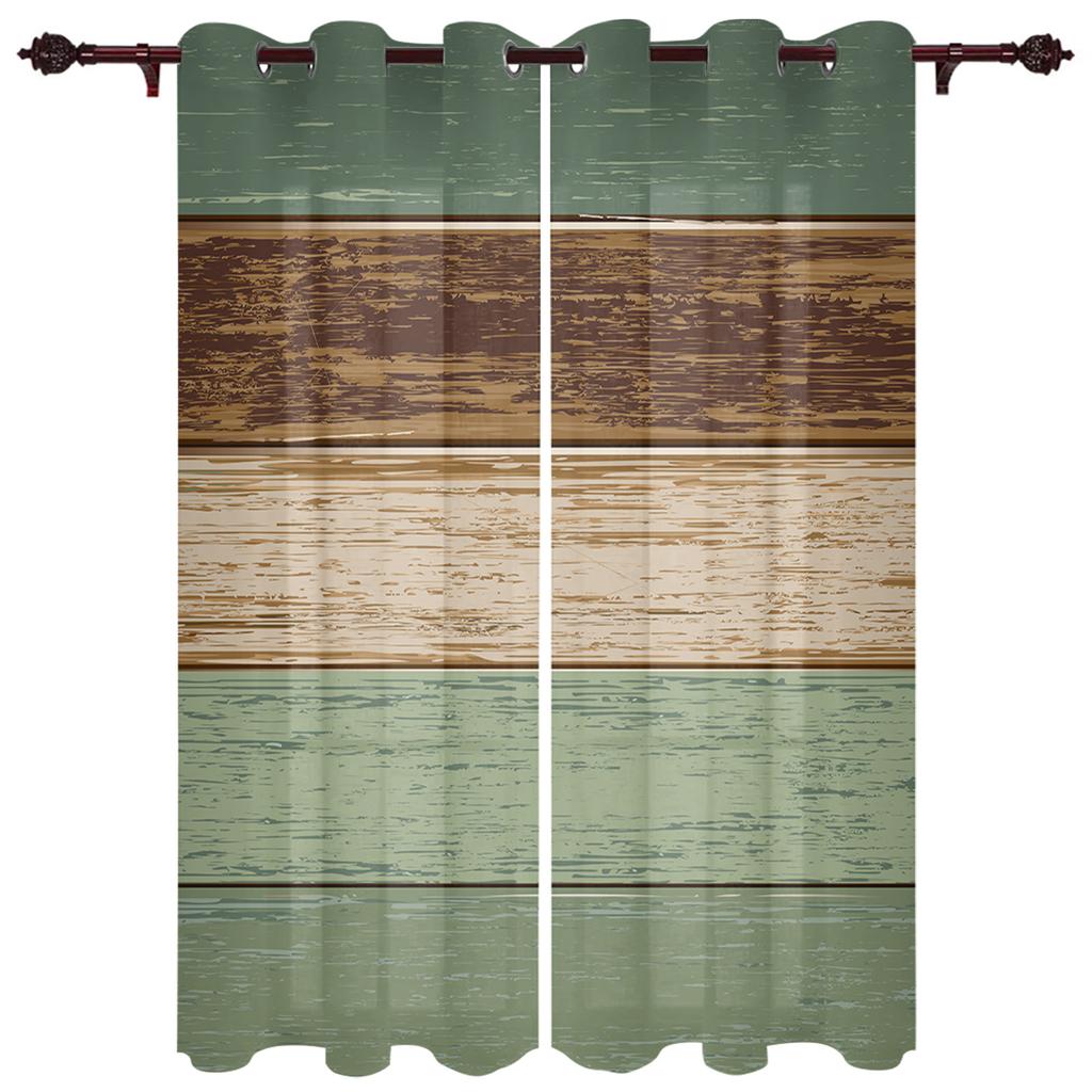 Window Curtains for Living Room Retro Yellow Gray Gradient Wood Grain Curtains for Child Bedroom Kitchen Decor Blinds Drapes