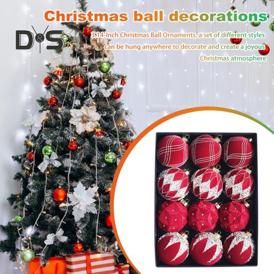 12Pcs Christmas Ball Ornaments Shatterproof Plastic Xmas Tree Hanging Baubles for Holiday Party Wedding Decoration