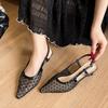Breathable Mesh Yarn Bag Head Sandals Single Shoes Summer Pointed Muller Shoes Stiletto High Heels One-word Buckle Belt