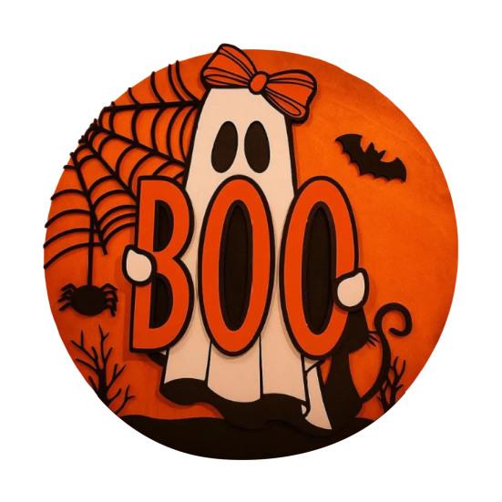 Wooden Pendant Sign Wooden Pink Ghost BOO Door Decor Fall