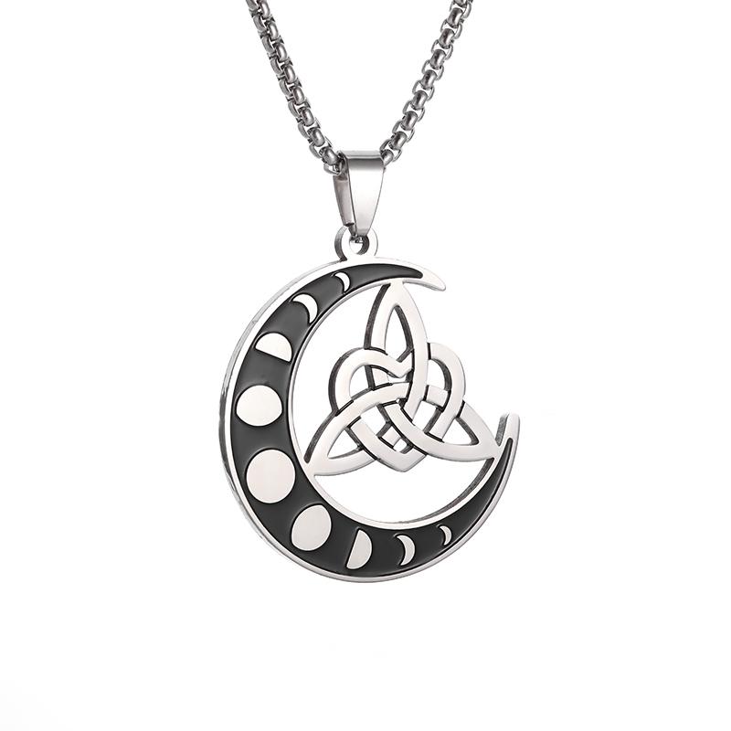 Statement Fashion Irish Celtic Knot Gemstone Pendant Stainless Steel Witchcraft Witch Knot Necklace for Men Women Amulets