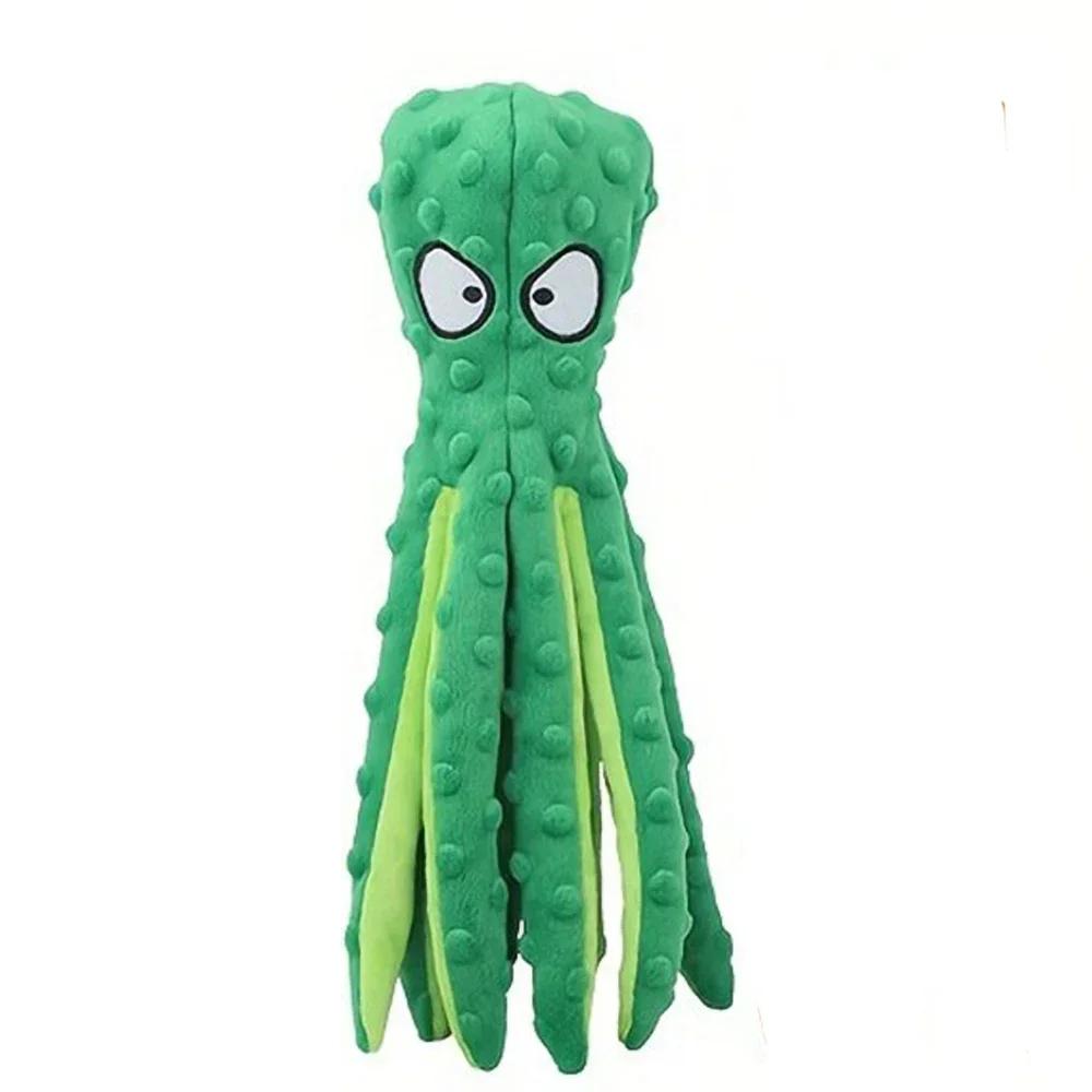 Dog Squeaky Octopus Toy No Stuffing Crinkle Plush Interactive Chew Toy for Puppy Teething зелёный
