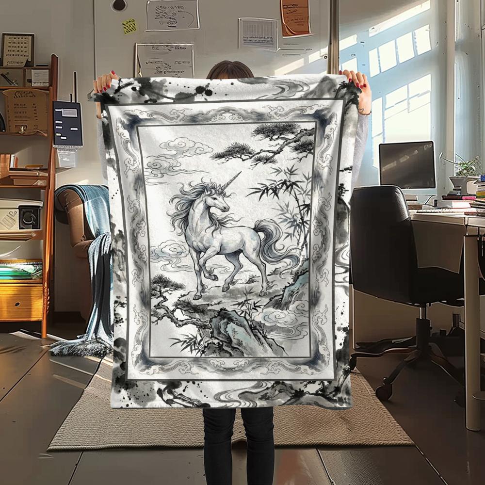 Einhorn Tierprint Flanelldecke, Hohe Qualität, Bequem für alle Jahreszeiten, Heimdekoration, Wärme und Komfort, Perfekt für Weihnachtsgeschenke140