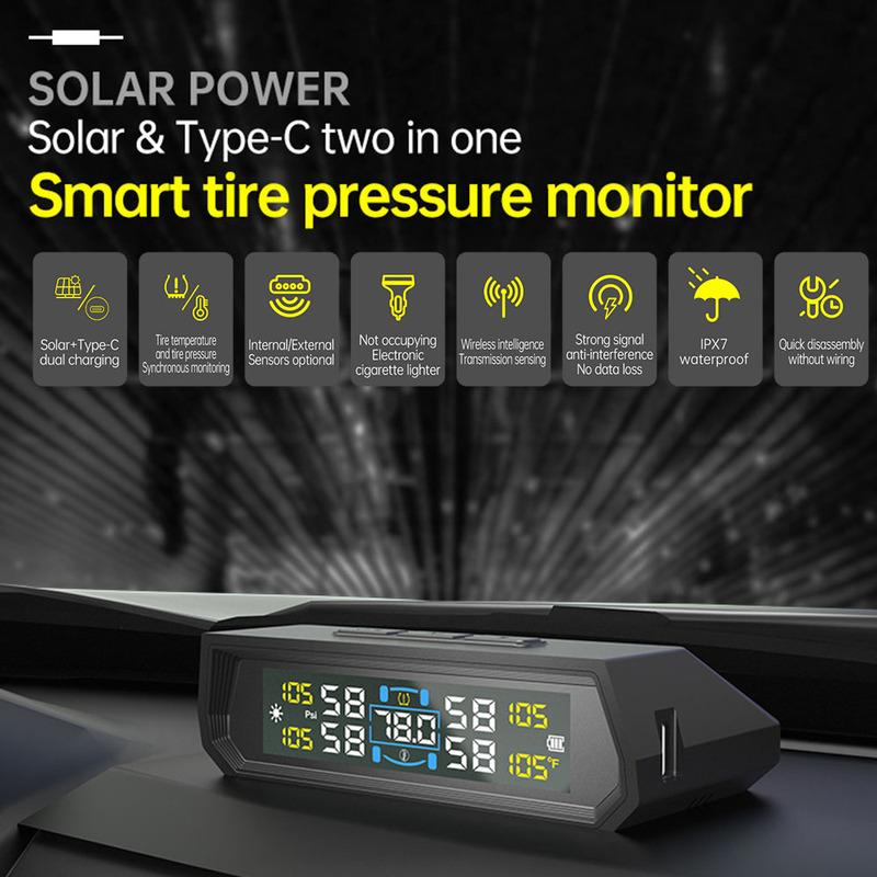 Solar Power With 4 External Sensors Auto Security Alarm Tire Pressure Monitoring System 2025 New TPMS