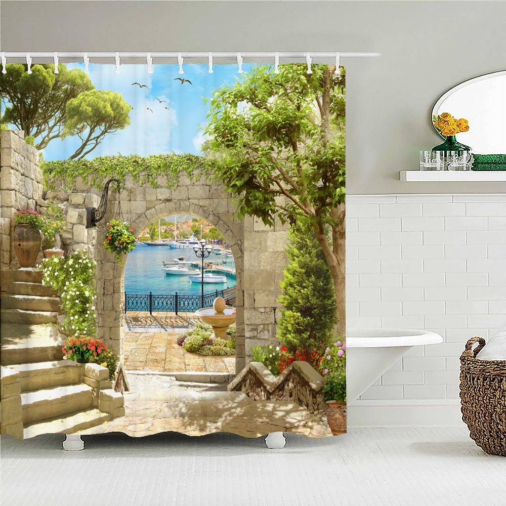 

Сельские Идиллические Цветы Европейский Сад Занавеска для Душа Ванная Водонепроницаемая 3D Принт Шторки для Ванны с 12 Крючками Полиэстеровая Ткань W90xH180cm