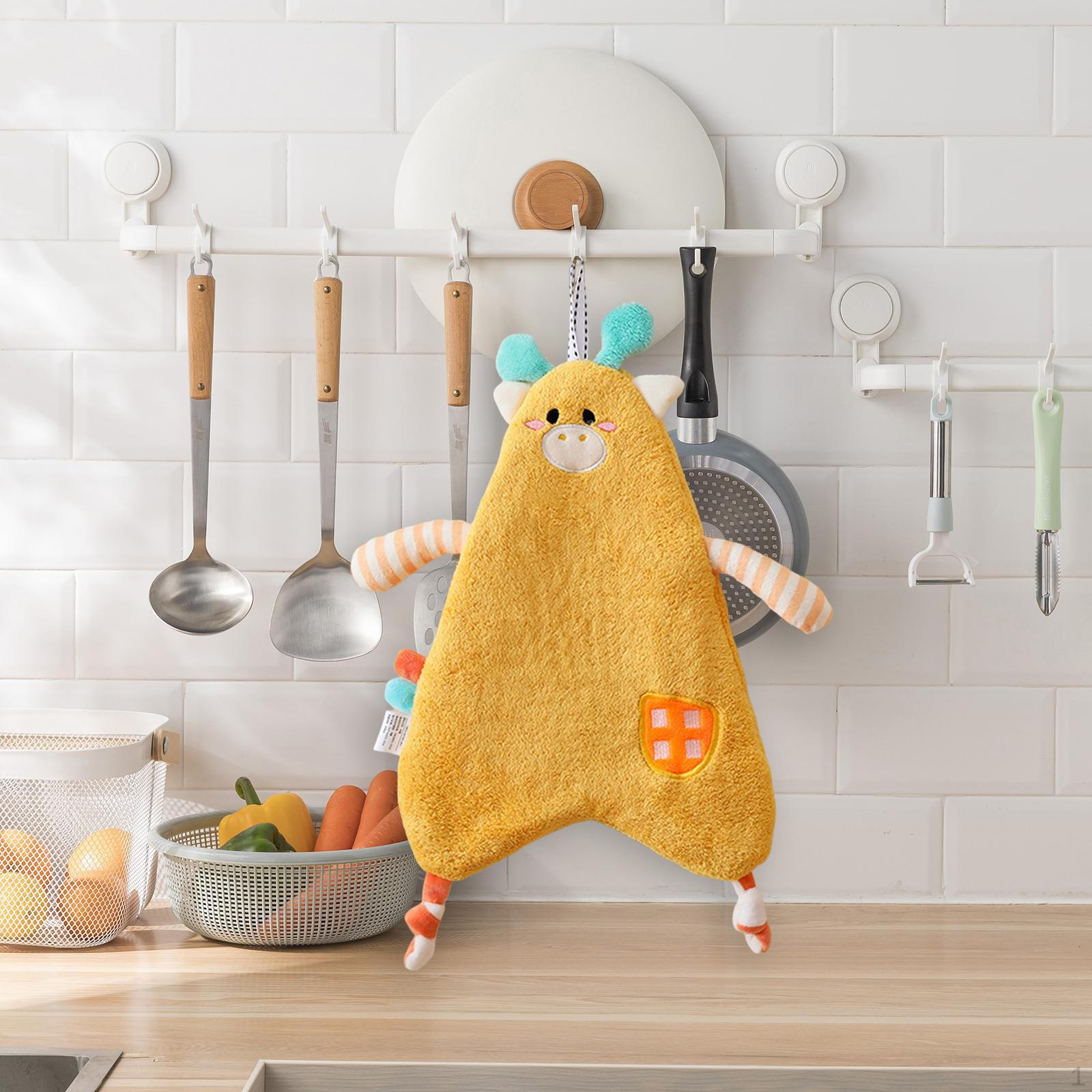 Hanging Hand Towels Cute Kids Animal Shaped Durable Coral Fleece Toddlers жёлтый