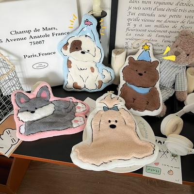 Hanging Style, Thickened, Super Absorbent, Cute Cartoon, Hand Towel, Coral Fleece, Small Square Towel, Dual-use for Kitchen and Bathroom