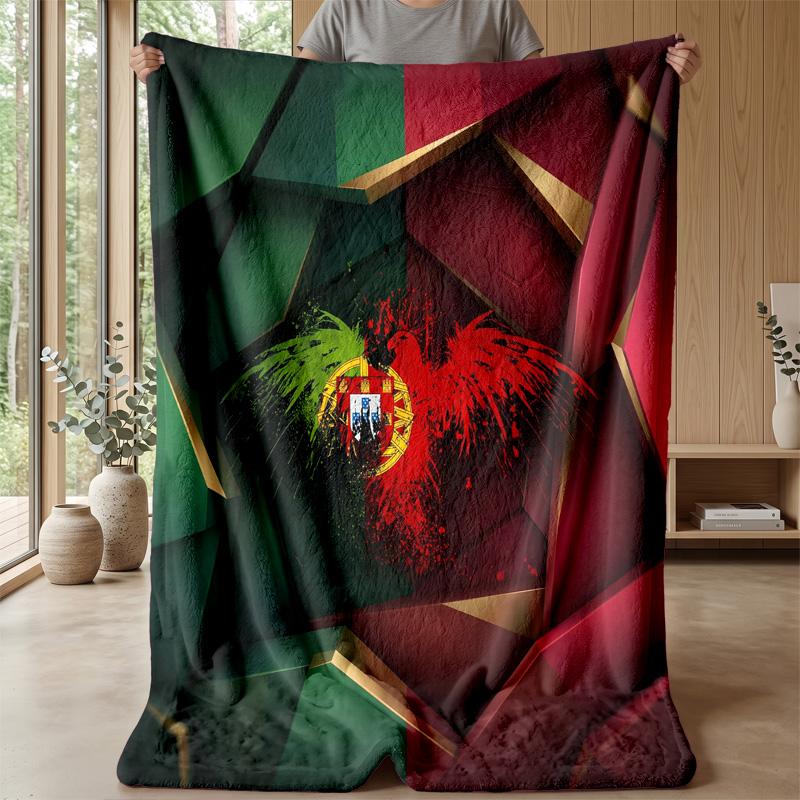 Portugal Football Printed Flannel Blanket Skin Friendly Warm Decorative Throw for Indoor Couch Bed Daily Use