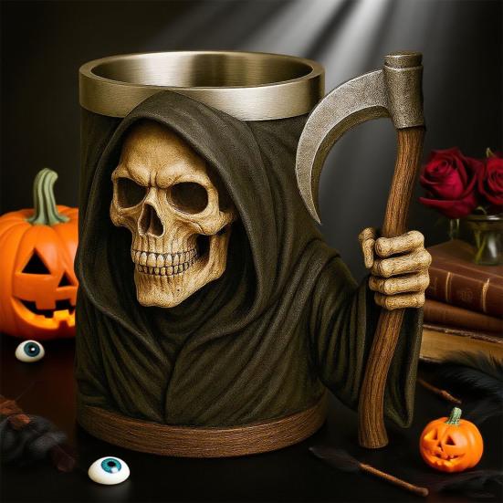 Halloween Skjelett Krus Gotisk Kaffekopp Resin Tekopp Kreativt Drikkeglass for Kjøkken Restaurant Fest Utendørs