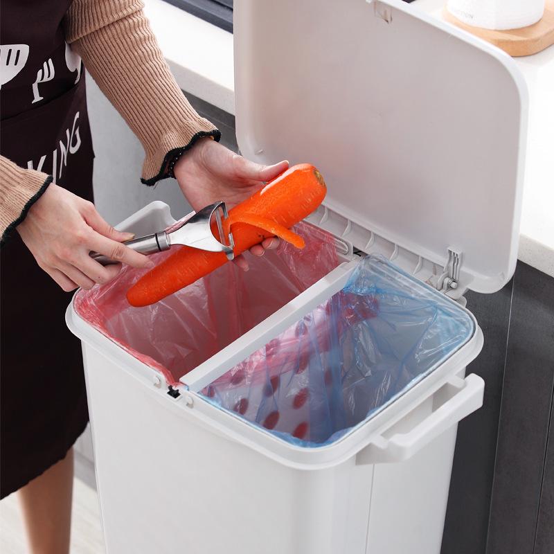 Odor-Proof Kitchen Trash Can with Lid, Movable, Large Capacity, Double Layer, Dry & Wet Waste Separation.