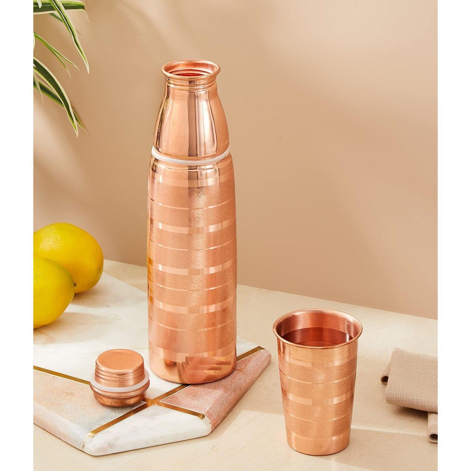 

Набор медных бутылок для воды со стеклом | 100% медное покрытие | Герметичность и устойчивость к ржавчине | 950 мл