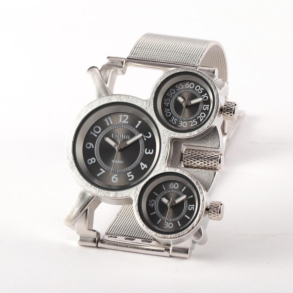 Oulm Herrenuhr, Quarzuhr, Stahlgitterband, modische Herrenuhr, großes Zifferblatt