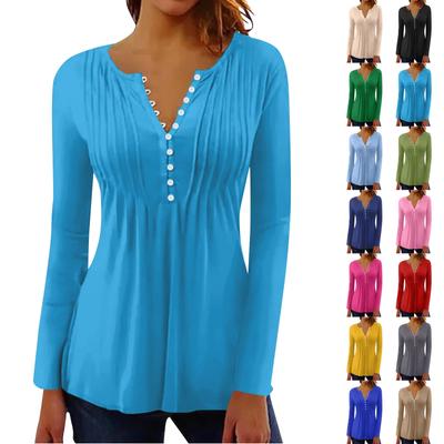Langarmshirts für Damen, Herbstmode, elegante, lässige Blusen, trendige, plissierte Tunika-Oberteile für Leggings