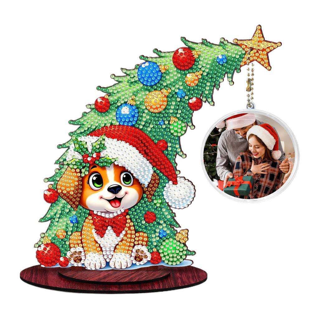 Photo Christmas Tree Table Top Diamond Painting Ornament Kits Wooden 5D DIY Diamond Art Tabletop Decorations Gift for Friends