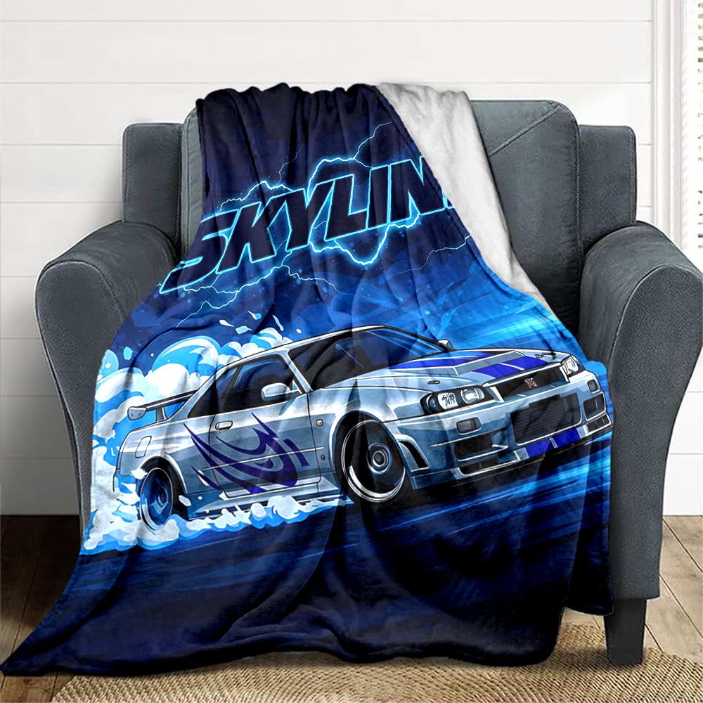 1pc Skyline Car Blanket Lightweight Flannel Blanket Throw Blanket For Sofa, Bed, Travel, Camping, Livingroom, Office, Couch