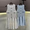 Elegant Patchwork Knit Sleeveless Dress - Summer 2026 Style
