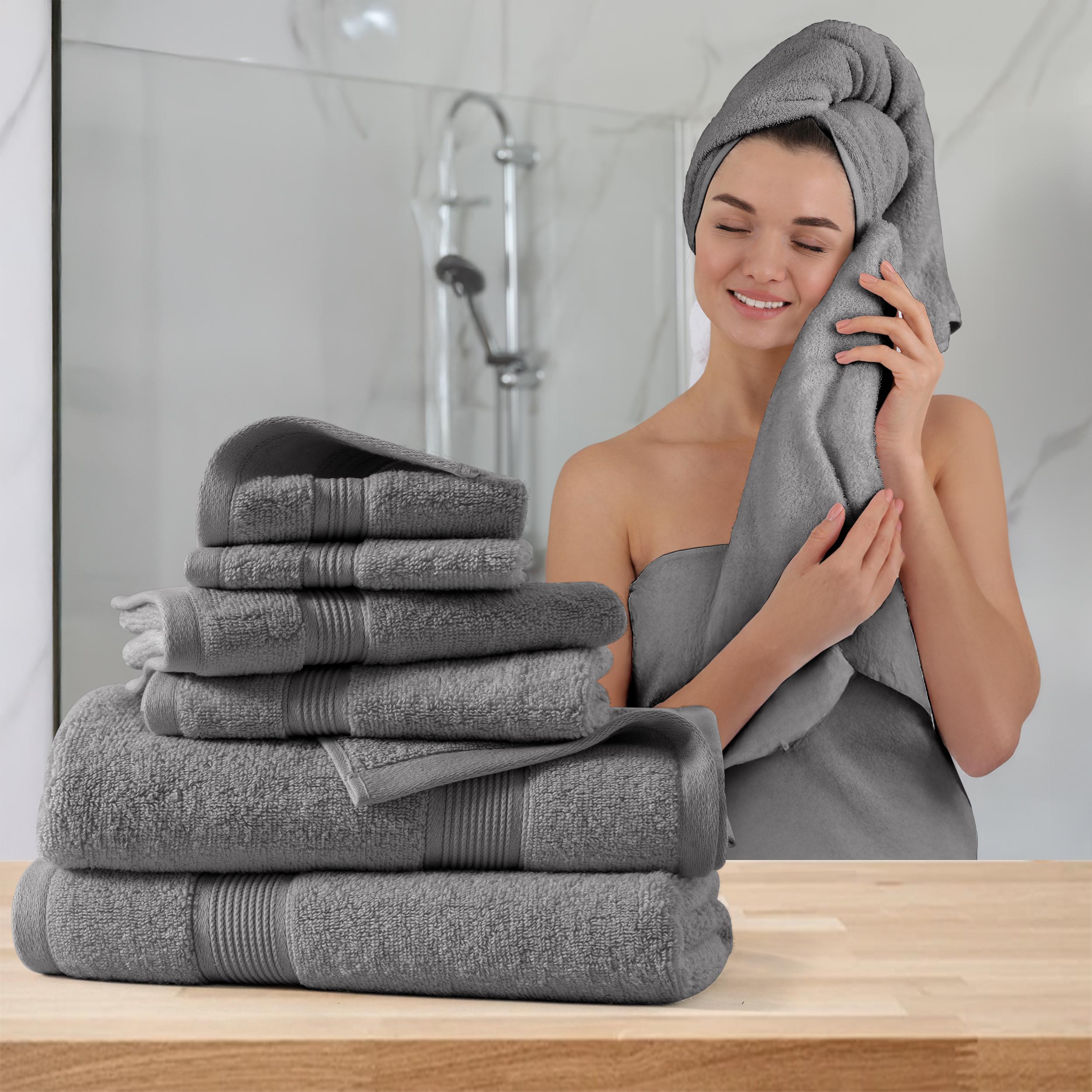 

Lux Decor 6-Piece Bath Towel Set – 100% Cotton, 525 GSM, Ultra-Soft & Absorbent Pack of 6&6pcs серый