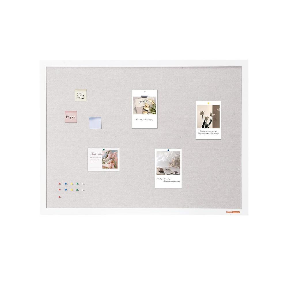 48"x36" White Cork Board with Linen Surface Wall-Mounted Bulletin Board