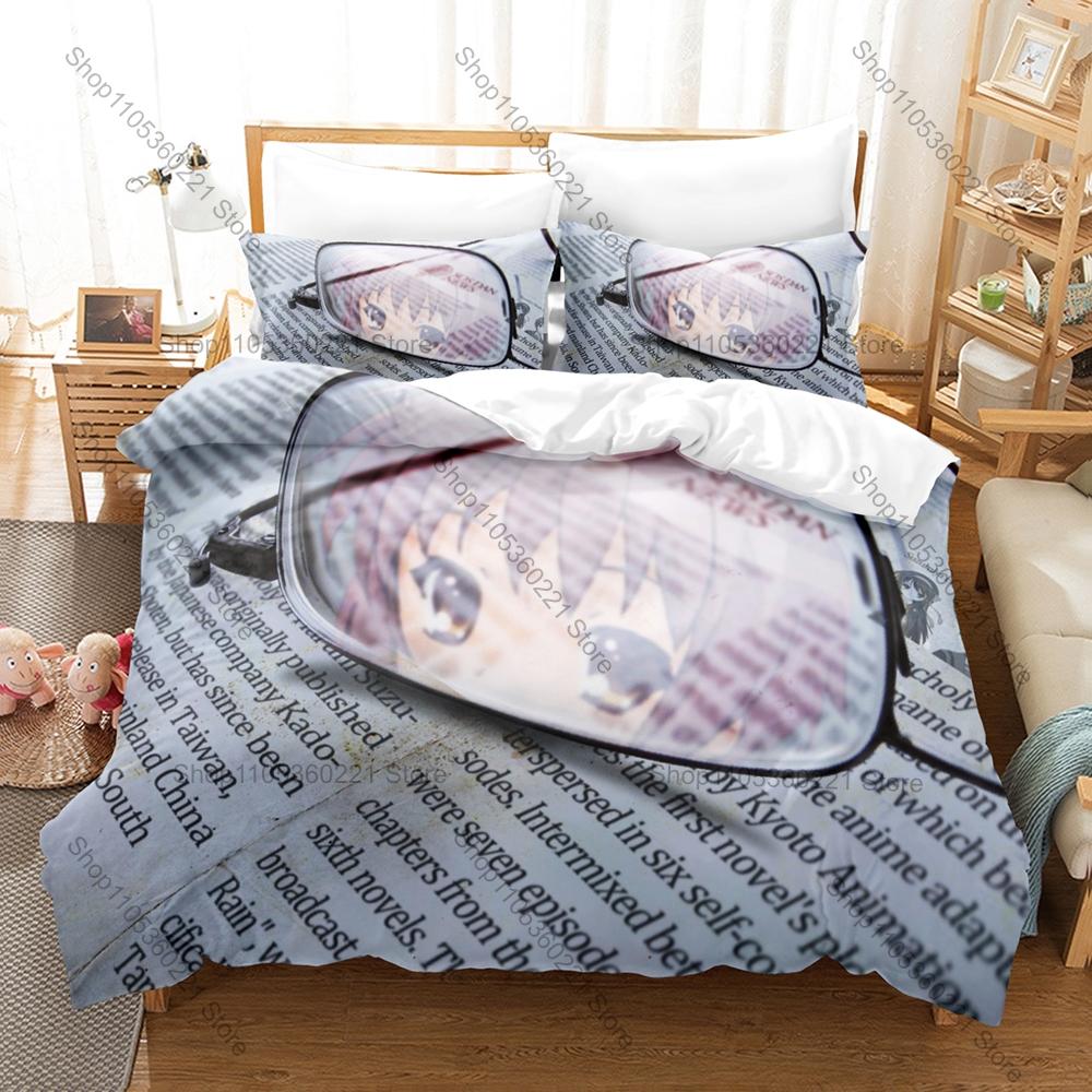 Classic School Anime Printed Bedding Kit 3PCS Duvet Cover & 2 Pillow Covers Breathable Soft Linens Anime Fan Room Ornament