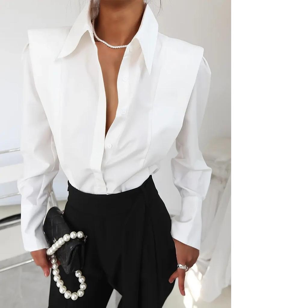 Camicia Bianca Autunno Primavera Moda Donna Elegante Casual Manica Lunga Top Festa Vacanze Top e Bluse Donna Abbigliamento Donna
