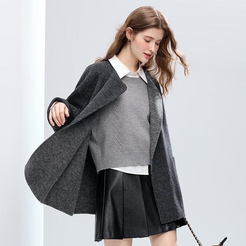 BETU Women's Elegant Wool Blend Coat with Scarf