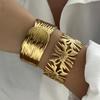 Vintage Übertriebenes Metall Breites Manschettenarmband für Damen Goldfarbe Blätter Geometrisch Edelstahlarmbänder Party Schmuck Geschenke