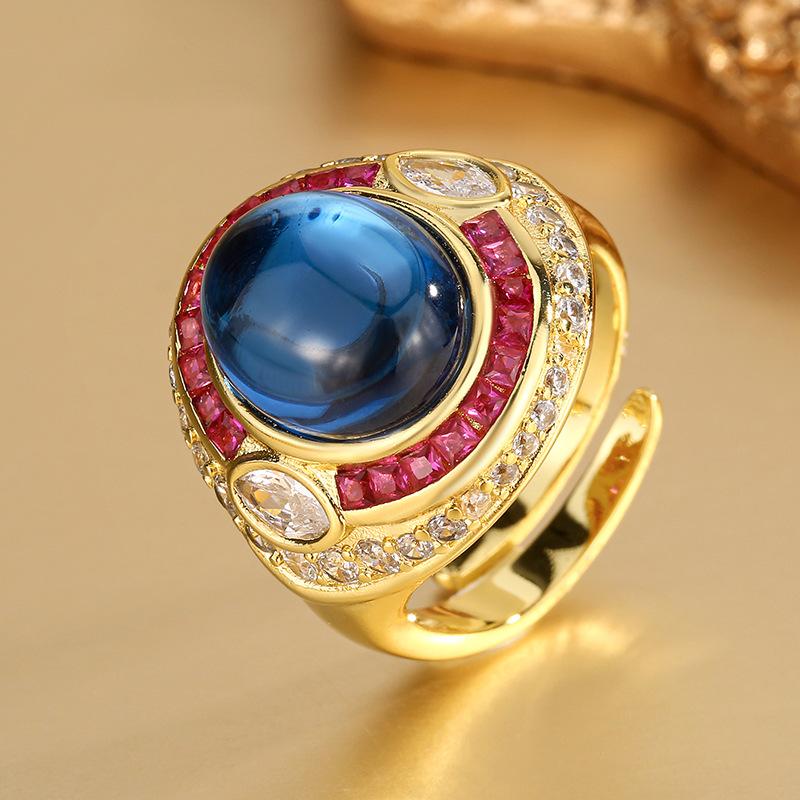 Jewelry Simulation Plain Corundum Chalcedony Retro Ring Main Stone 10 * 12