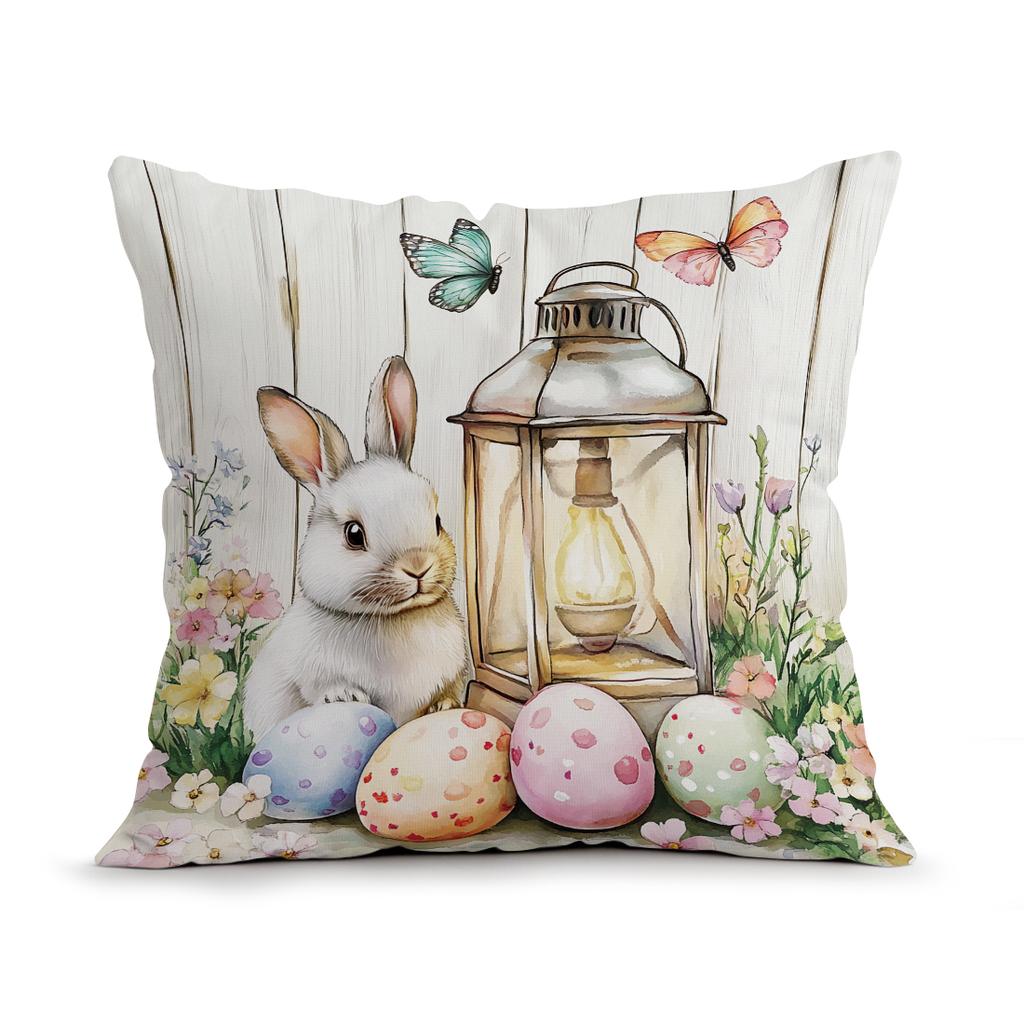 Rustic Easter Egg Floral Pillowcase Printed Polyester 40/45/50Cm Throw Pillowcover Decorative Sofa Cushion Pillowslip Home Decor