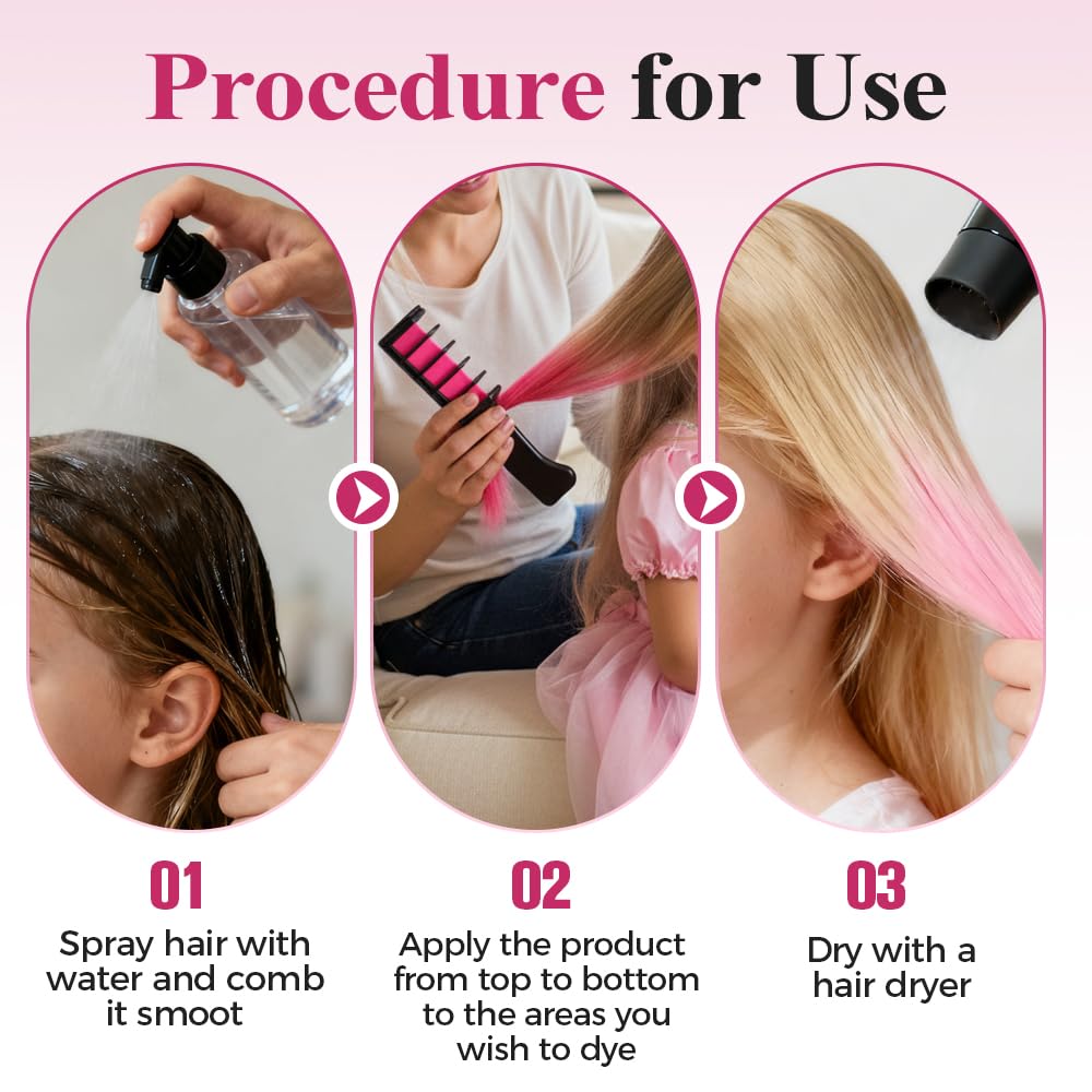 Festive Fun Hair Chalk Combs,Temporary Glitter Hair Colors Hair Chalk Combs,Washable DIY Hair Color Dye for Birthday Christmas Party Gifts for Teenage