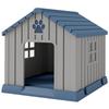 Waterproof Outdoor Dog House for Medium Size Dogs with Raised Base and Windows, 85x79x82 cm, Grey