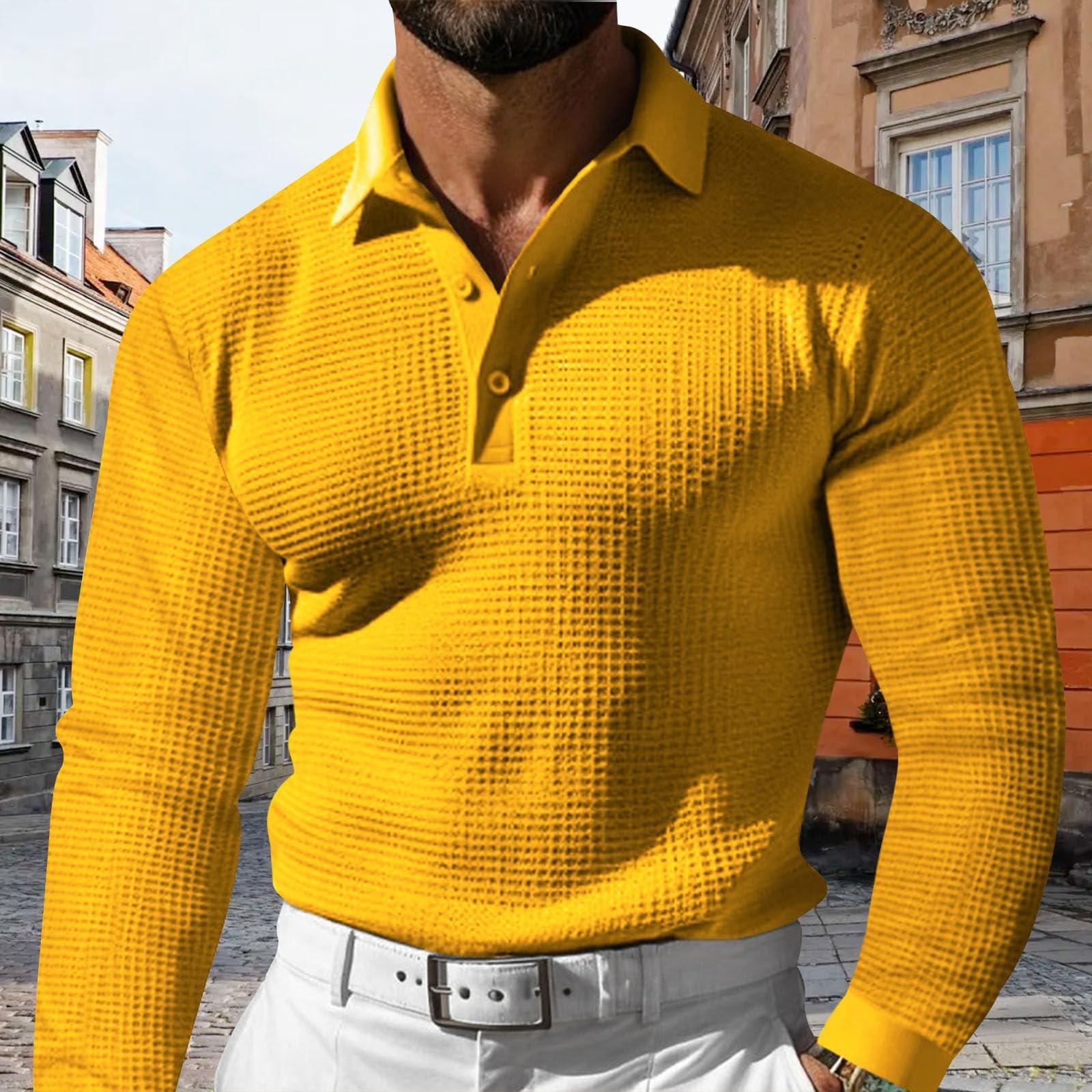 

Men s Shirts Buttons Fashion Crewneck Pullover Long Sleeve Summer Collared Retro Casual Business Blouses XXXL жёлтый