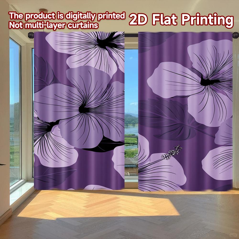 

Flat Printing Curtains Without Rod Floral Elegance Purple Ramadan Festival Popular Drapes Durable Curtain Set Of 2 Made Polyester Washable W100*H70(CM)-Hooks&2PCS
