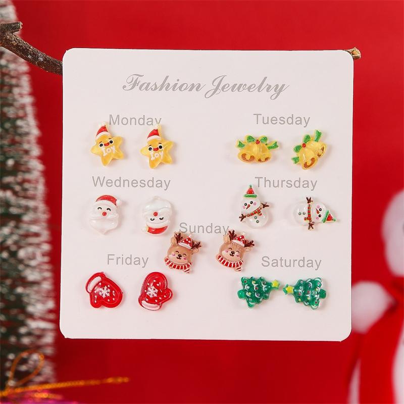 Cute Santa Claus Snowman Stud Earrings for Women Simple Resin Christmas Tree Elk Wreath Earrings Charm Party Jewelry Gifts