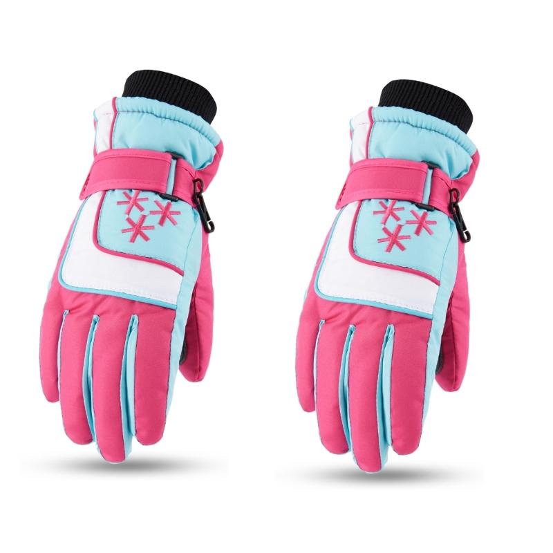 

9-15Y Waterproof Kids Ski Gloves Winter Cycling Gloves Anti-Slip Gloves Warm Thick Fleece Snowboarding Mittens Gloves рожевий червоний колір