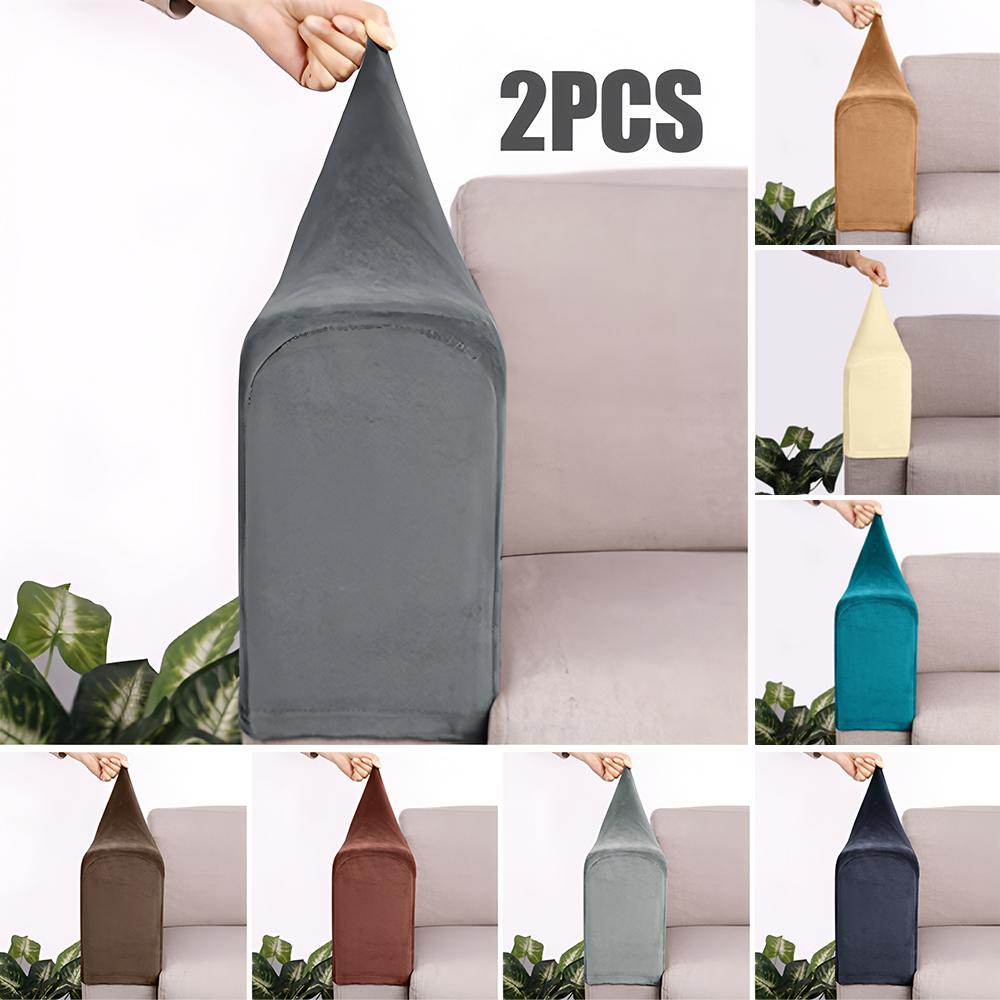 2PCS/Set Removable Armrest Cover Silver Fox Velvet Solid Color Elastic Dustproof Sofa Armrest Glove Stretchy Furniture Protector