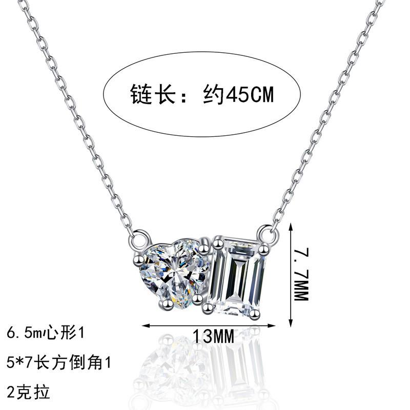 Sterling Moissanite Heart Lock Necklace Women Sparkling Square Candy Pendant Simple Elegant Choker Chain