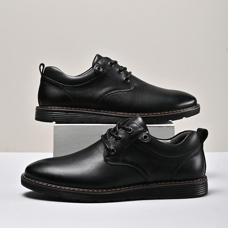 Men s Spring Business Casual Leather Shoes - Large Size Cowhide Lace-Ups 42 чёрный