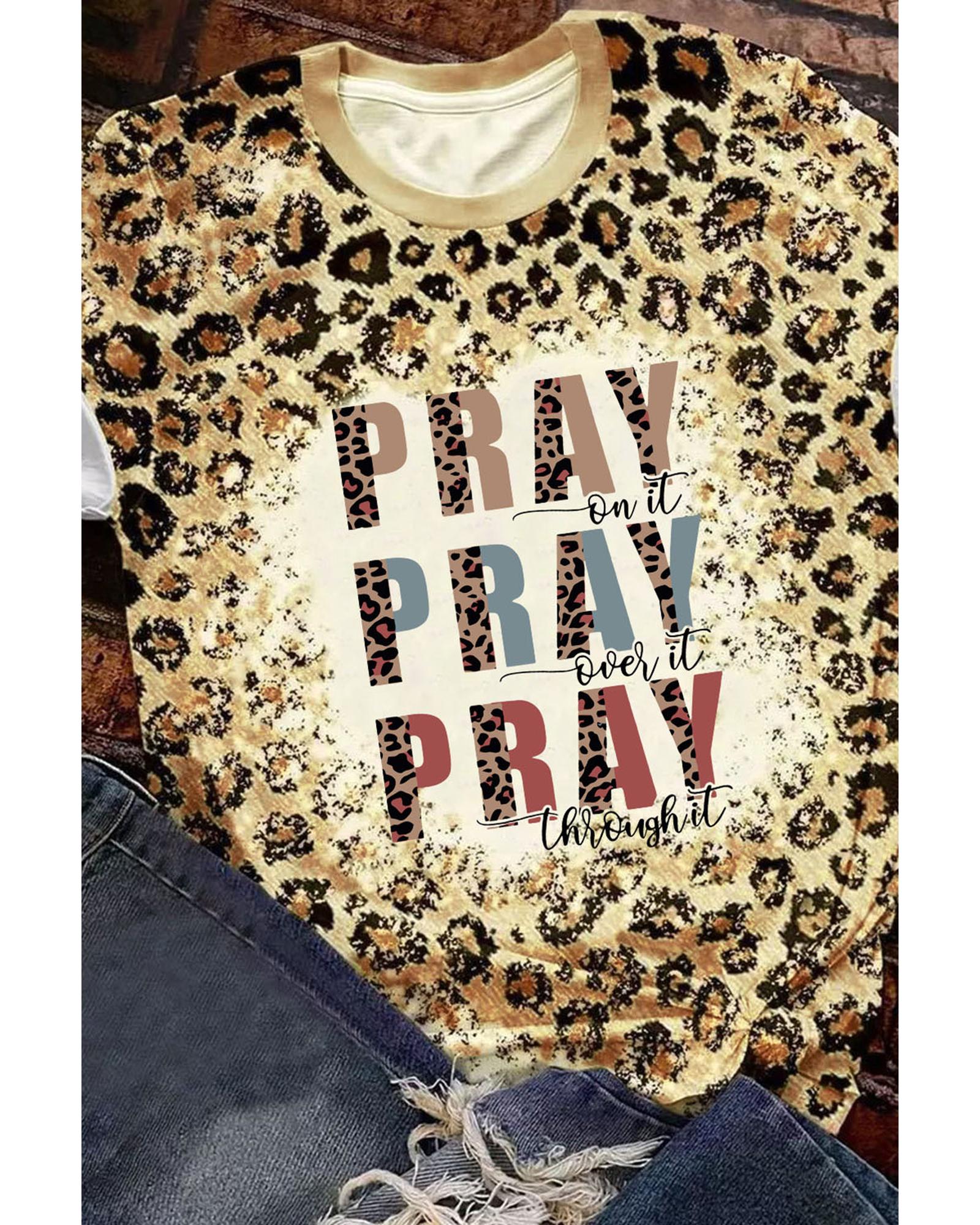 

Azura Exchange PRAY Print Bleached T-shirt M леопардовий